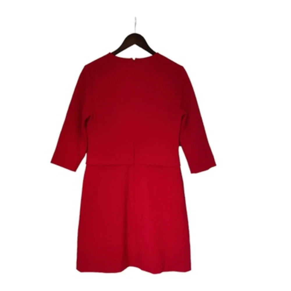 Magaschoni Red Dress‎ Cocktail Size 8 Stretchy 3/4 Sleeve Business Career